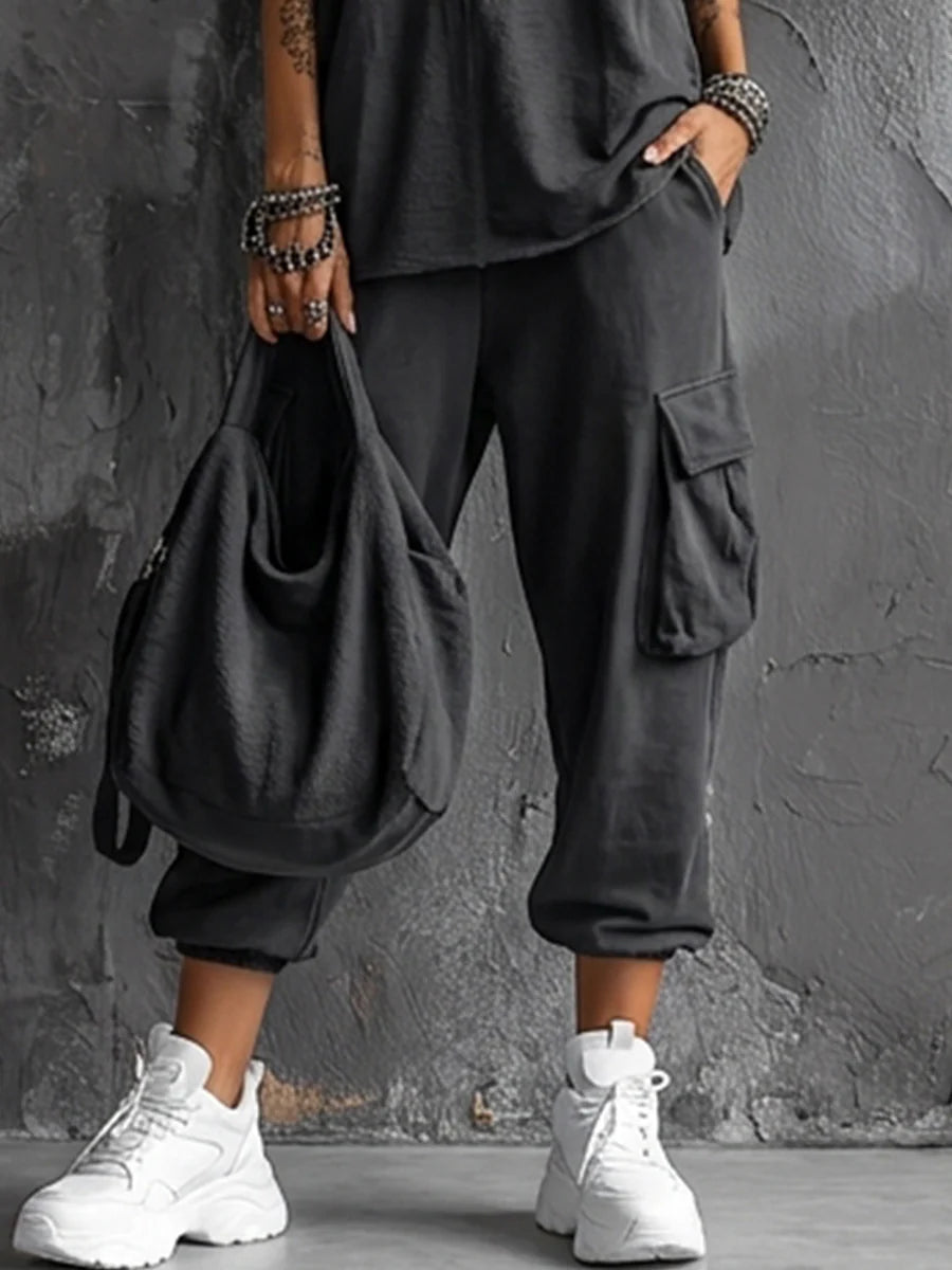 Completo casual: top senza maniche in misto cotone grigio scuro