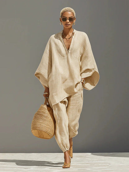 Completo con pantaloni asimmetrici in lino