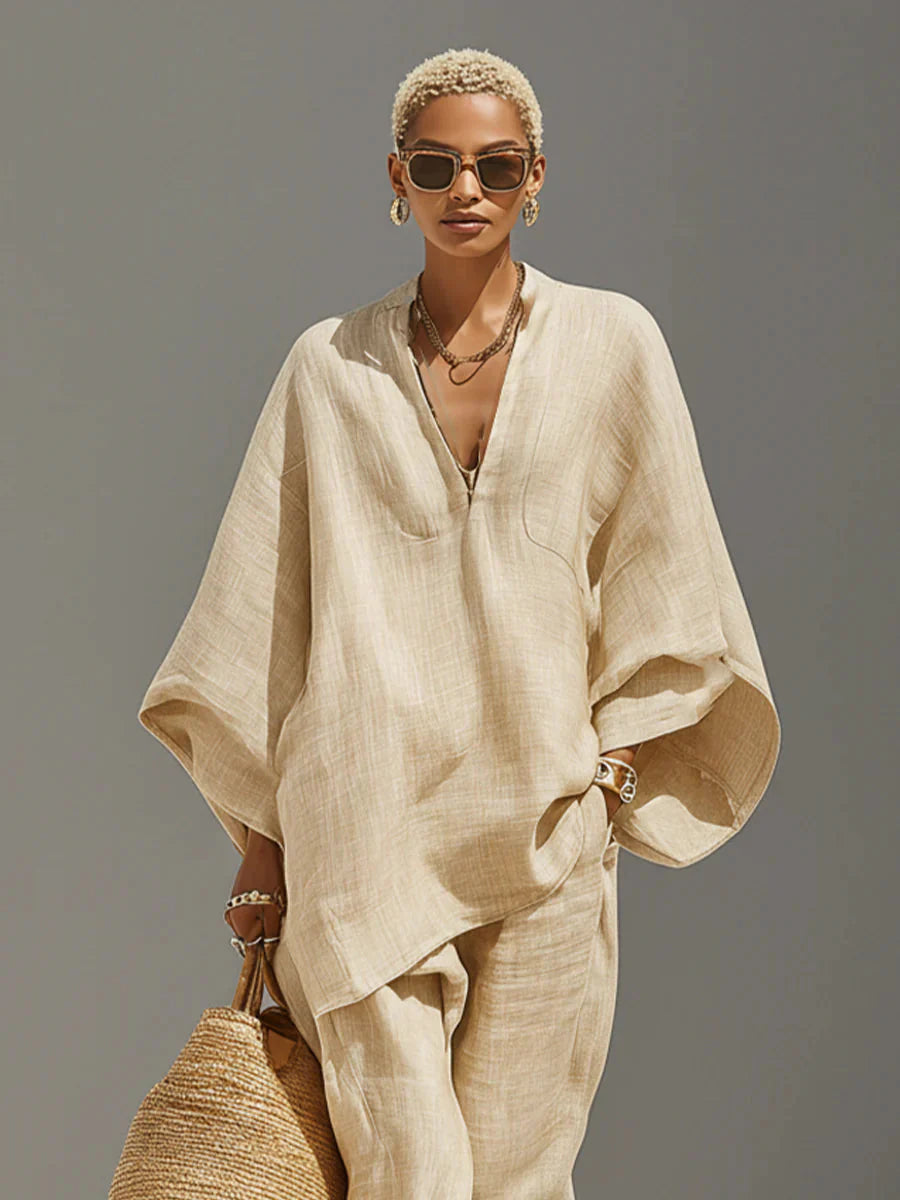Completo con pantaloni asimmetrici in lino