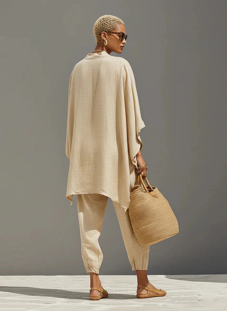 Completo con pantaloni asimmetrici in lino