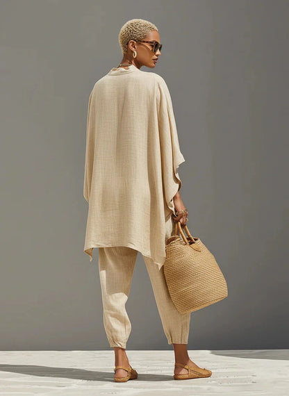 Completo con pantaloni asimmetrici in lino