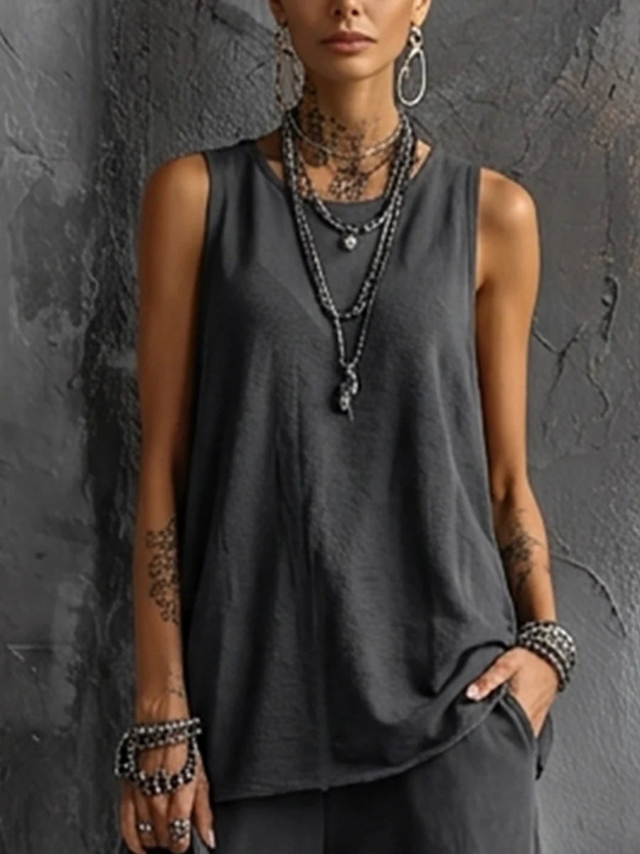 Completo casual: top senza maniche in misto cotone grigio scuro